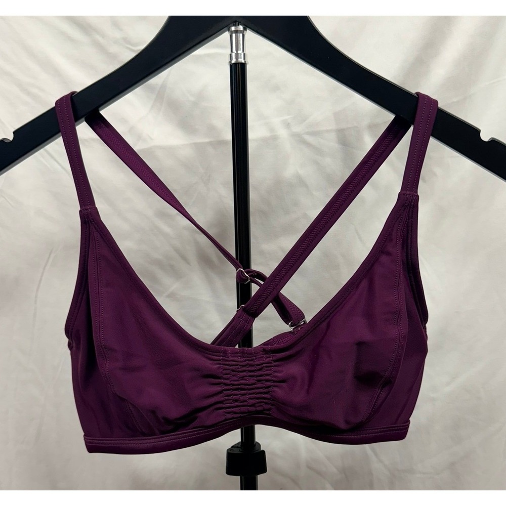 Athleta Women's Smocked Adjustable Strap Wireless Bikini Top in Plum 32 D/DD